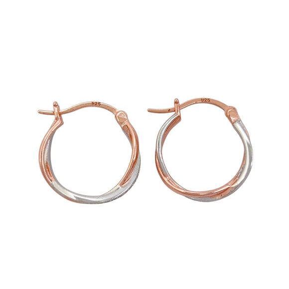 Vintage Sterling Silver 925 Cubic Zirconia Two-Tone Twisted Hoop Earrings - Picture 2 of 7